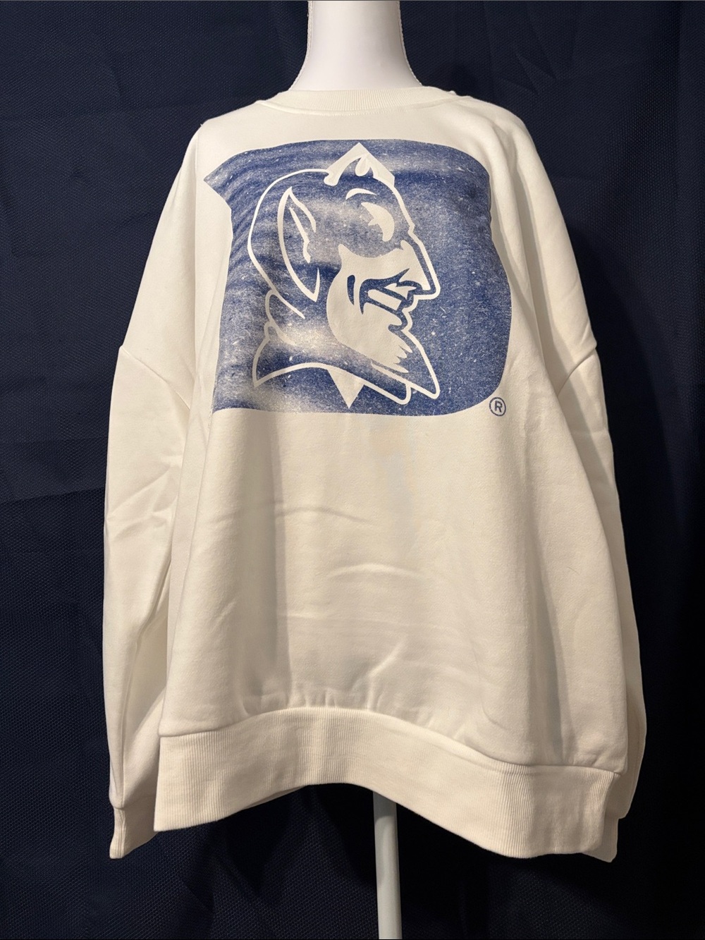 NFL White Crewneck Sweatshirt with Blue Duke Graphic